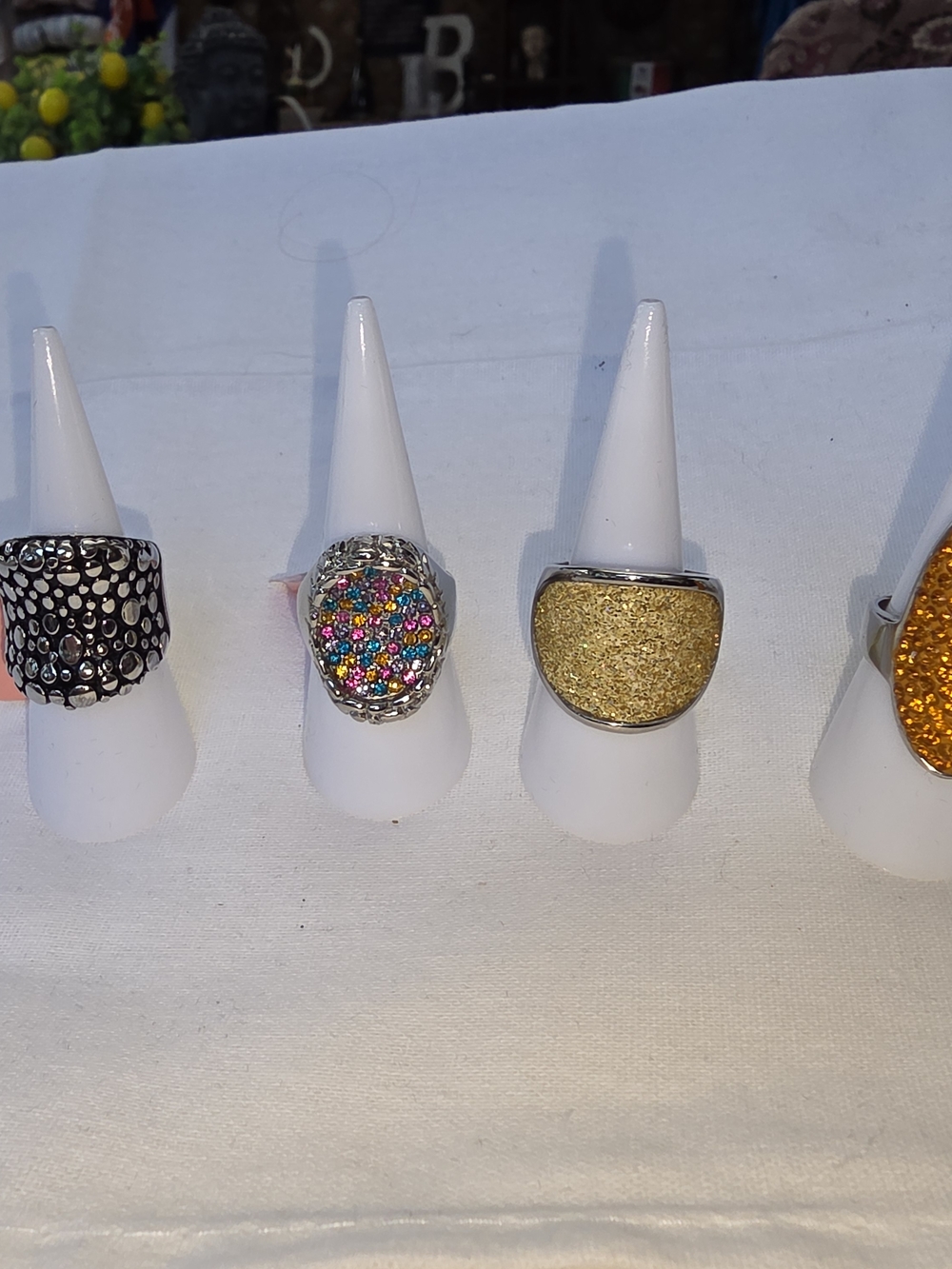Four Fashion Silver Tone Multicolor Statement Rings